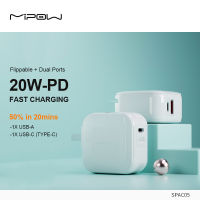 MIPOW ที่ชาร์จ USB Type C 20W,ที่ชาร์จ USB C พกพาได้รองรับ Type C PD ชาร์จเร็วสำหรับ iPhone 12 Pro Max 11 Plus ปลั๊กหมุนได้