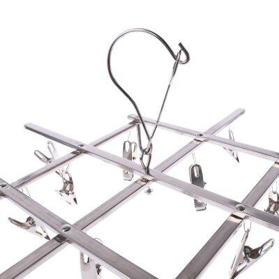 20 Clips Stainless Steel Windproof Laundry Hanger Sock Drying Rack Collapsible Clothespin Hook