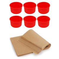 200 Pcs Silicone Oil Paper Baking Sheet, Non-Stick Baking Paper &amp; 6x Silicone Mini Cake Molds 4 Inch Round Baking Pan