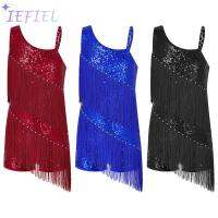 เด็กสาวแขนกุดไหล่เฉียงเงาเลื่อม Rhinestone ตกแต่ง Outlook Tassels เต้นรำละติน Leotards Stage แฟนซีเครื่องแต่งกาย