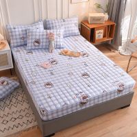 Plaid Thicken Mattress Cover Thick Quilted Stitched Bed Linen Printed Bedding Non-Slip Bed Sheet Dust Cover Without Pillowcase