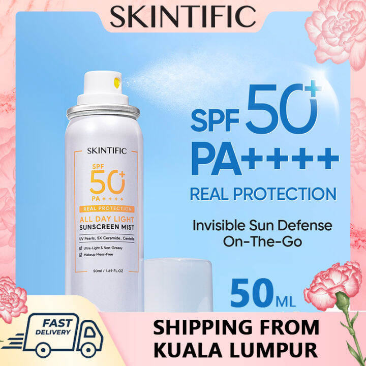 SKINTIFIC Sunscreen Spray All Day Light Sunscreen Mist SPF50 PA++++ Whitening Sunblock Spray