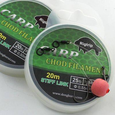 เบ็ดตกปลาเอ็นตกปลาคาร์พ Chod Rigs 20เมตร,ตะขอเชื่อมสำหรับแท่นขุดเจาะปลาคาร์พ20lb 25lb เส้นแข็งใส