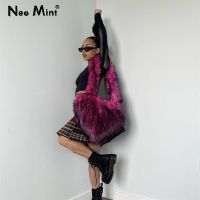 Ins Gothic Punk Harajuku Y2k Hot Fashion Girls Heart Shaped Faux Raccoon Fur Messenger Shoulder Bag Women Winter Furry Handbag