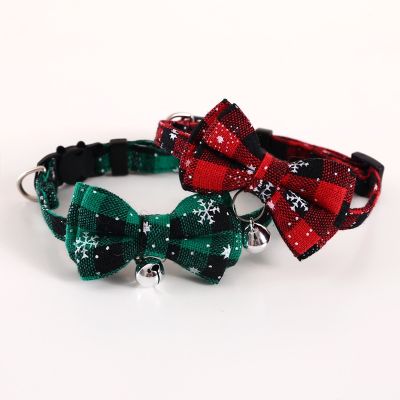 Adjustable Anti-suffocation Double-layer Bowknot Snowflake Plaid Christmas Collar Cat Dog Bell Accessories Necklace