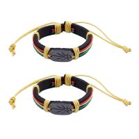 2X Rasta Jamaica Reggae Leather Bracelet