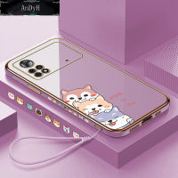 AnDyH Casing Case For Xiaomi Poco M4 Pro 4G Poco X4 Pro 5G Case Fashion Cute Cartoon Dogs Luxury Chrome Plated Soft TPU Square Phone Case Full Cover Camera Protection Anti Gores Rubber Cases For Girls