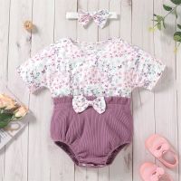 Summer Newborn Baby Girls Jumpsuit Lovely Floral Print Short Sleeve Patchwork Shorts Romper with Bow Headband Toddler Outfits  by Hs2023