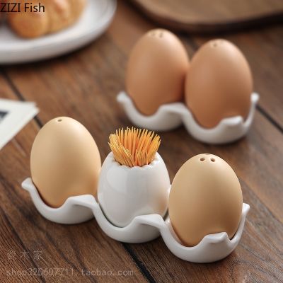 hotx【DT】 Egg Pepper Bottle Spice Set with Tray Toothpick Bowl Seasoning