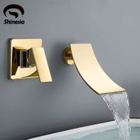 ✱☞✻ Shinesia Waterfall Bathroom Faucet Concealed Wall Mounted Bathroom Sink Mixer Tap Single Lever Wash Basin Faucets Gold/Black