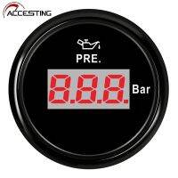 52mm Digital Oil Pressure Gauge Red Backlight For Car Boat 0-10Bar Oil Pressure Meters LCD Display 12V 24V