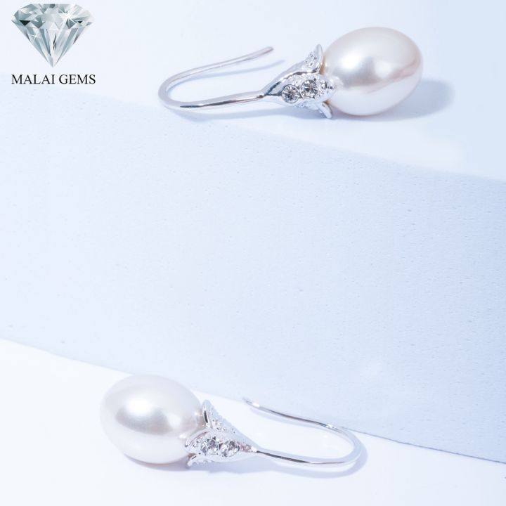 malai-gems-ต่างหูมุก-เงินแท้-silver-925-เพชรสวิส-cz-เคลือบทองคำขาว-รุ่น11010234-แถมกล่อง-ต่างหูเพชร-ต่างหูเงินแท้