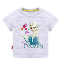 Frozenoanna Elsas ท็อปส์แขนสั้นเด็ก Lesure Lesure เสื้อยืดเด็กด้วยแสงชายหญิงผ้าฝ้าย100% ฤดูร้อน