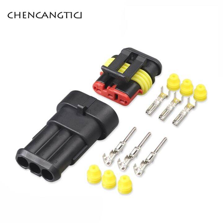 ☂♚ 1 Set Amp 3 Pin Electric Automotive Connector Sealed Waterproof Plug ...