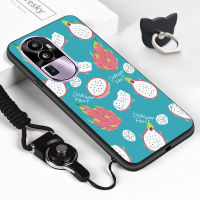 เคสโทรศัพท์สำหรับ OPPO Reno10 Pro + 5G เคส Hp Reno10 Pro + 5G (แหวนใส่นิ้ว + เชือกเส้นเล็ก) ซิลิโคนนิ่มลายผลไม้ฤดูร้อนลูกพลับอะโวคาโดสับปะรดกีวีเคสใส่โทรศัพท์เคส TPU