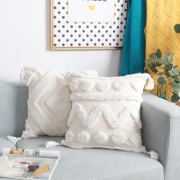 Boho Tufted Pillowcase INS Tassel Handmade Chenille White Sofa Cushion Cover 45x45cm Geometric Throw Pillow Cover Home Decor