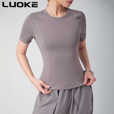 LUOKE เสื้อยืดกีฬาขนาดใหญ่ของผู้หญิง,เสื้อผ้าโยคะแห้งเร็วแขนสั้นสำหรับใส่ออกกำลังกายทรงสลิมฟิตบางสำหรับฤดูร้อน