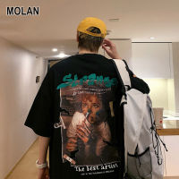 MOLAN เสื้อยืดแขนสั้นพิมพ์ลายผู้ชายผ้าฝ้ายหลวมเสื้อยืดคู่คอกลม