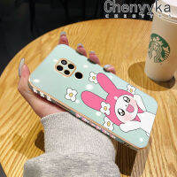 เคส Chenyyka สำหรับ Huawei Mate 20 Pro Mate เคส20X การ์ตูนน่ารักเมโลดี้กระต่ายกรอบสี่เหลี่ยมชุบเคสมือถือกรอบซิลิโคนกันกระแทกด้านหลังเคสป้องกันเลนส์กล้อง