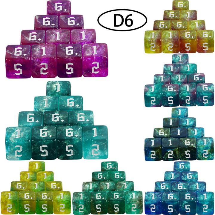 ชุดลูกเต๋าหลายหน้า-d6สีผสมลูกเต๋าแวววาว6ด้านสำหรับเกมคณิตศาสตร์สอนการเล่นเกมบนโต๊ะ