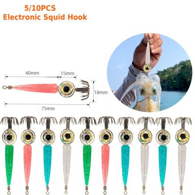 5/10PCS Electronic Squid Hook LED Luminous Shrimp Squid Night Fishing Squid Jigs Lure Deep Drop Flash light Fishing Accessories Accessories