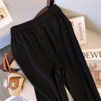 【Ready】? Plus-size womens clothing 2023 spring and summer new fashion slim black and white striped top casual wide-leg pants fat MM suit