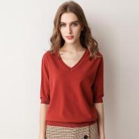 SpringSummer 2020 Ladies Sweater Pullover Solid Color V-neck Half-sleeved Knitted Cashmere Sweater Thin Casual Top