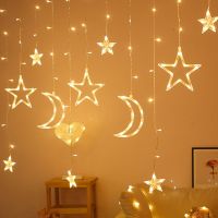 ไฟ LED รูปดาวม่านดวงจันทร์ไฟประดับโคมไฟเชือกเทียนของตกแต่งห้องนอนในบ้านปาร์ตี้ปีใหม่ไฟนางฟ้าคริสต์มาส