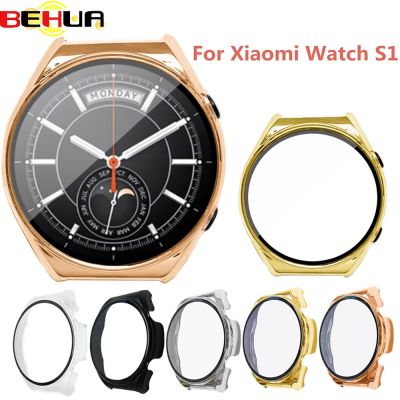 BEHUA PC Hard Case for Xiaomi Mi Watch S1 Cover With Tempered Film Thin Bumper Protective Shell Plating Frame Cases Accessories Picture Hangers Hooks