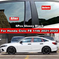 ฝาครอบเสาประตูหน้าต่างรถยนต์ คาร์บอนไฟเบอร์ สีดํา สําหรับ Honda Civic FE Sedan 11th 2021-2022 6 ชิ้น