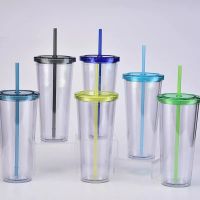 New Acrylic 32Oz Skinny Coffee Mugs Plastic Double Wall Water Cup Insulated Straight Tumbler With Straw For Mothers Day