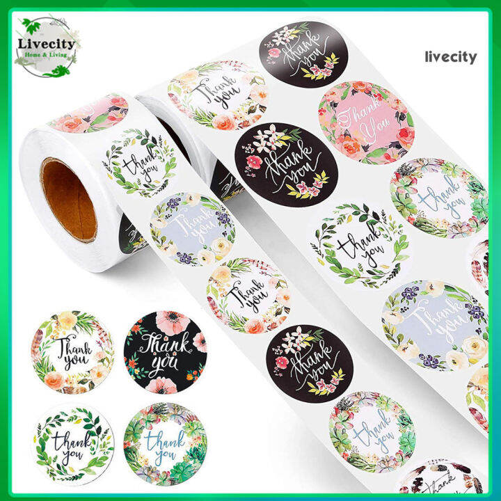 livecity-500pcs-floral-pattern-thank-you-stickers-roll-gift-wraps-wedding-card-decals