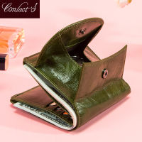 Contacts 100 Genuine Leather Wallet Green Women Small Coin Purse Mini Card Holder Wallets Mini Money Bag for Ladies Carteras