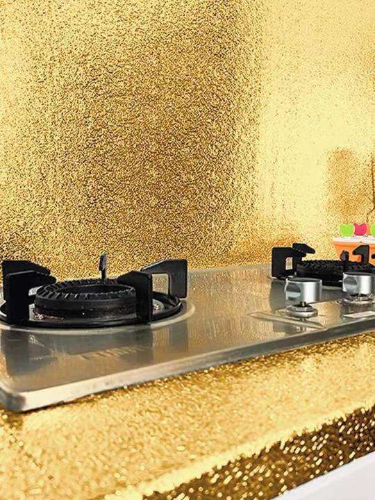 Kitchen Wallpaper Aluminum Foil Textured Paper Stickers Oilproof for
