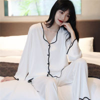 Womens Suit Spring 2022 Silk Pijama Set Woman 2 Pieces Sleepwear Solid Color Luxury Ladies Nightwear Summer Clothing Home Suit