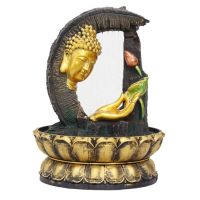 Handmade Gold Buddha Feng Shui Home Water Fountain Waterscape With LED Light Ball Lucky Ornaments Office Crafts Home Decoration