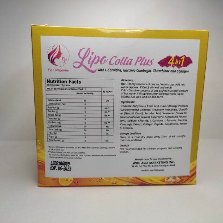 Lipo Colla Plus 4-1 with L-Carnitine, Glutathione and Collagen 15x10 ...