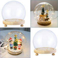 ABWGA Terrarium ฐานไม้ฝาครอบกันฝุ่นกล่องเก็บของดอกไม้ขวดแก้วทรงกลมโถแก้วใส