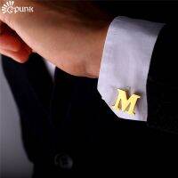 [กระเป๋าสตางค์ผู้ชาย] กระดุมข้อมือผู้ชายตัวอักษร M เล็บฝรั่งเศสเสื้อเชิ้ตทางการสีเหลืองทองอุปกรณ์ทันสมัย C2043G ของขวัญ
