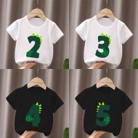 Cute Little Dinosaur Birthday Number Bow Kids T shirt 1 2 3 4 5 6 7 8 9 Years Girls Clothes Baby Boys Short Sleeve T-Shirts