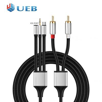 1/2/3M 3in 1สายออดิโอ Y Splitter Type-C/ สำหรับ Lighting/ 3.5Mm ตัวผู้ไปยัง2RCA สายสำหรับ Iphone/Android แท็บเล็ตโทรได้