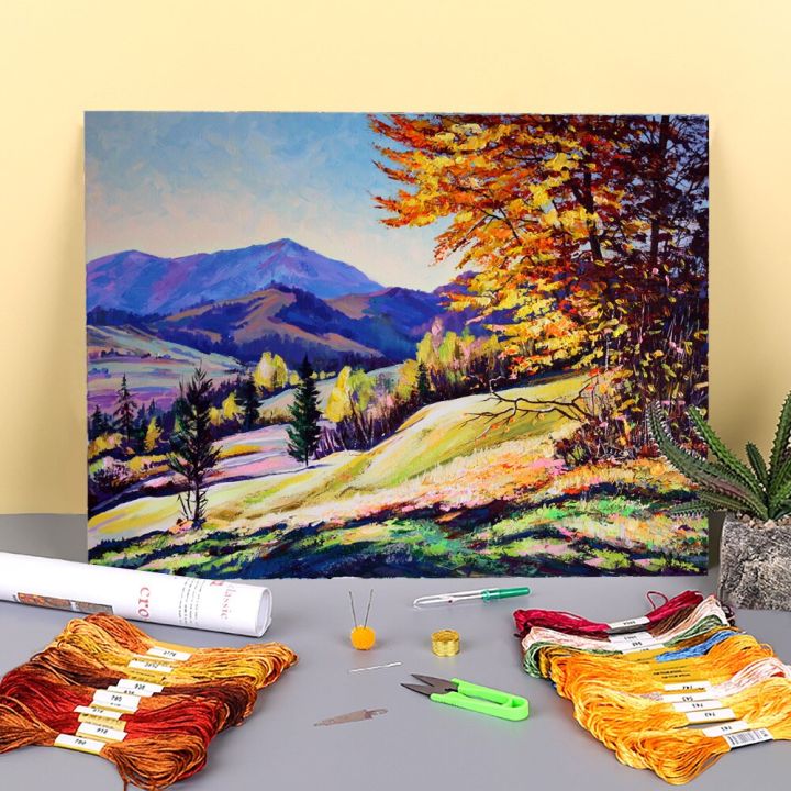 landscape-autumn-landscape-pre-printed-11ct-cross-stitch-diy-embroidery-patterns-dmc-threads-hobby-handmade-knitting-counted-needlework