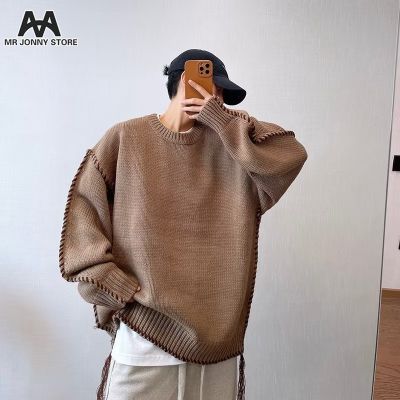 ❒﹍☋ hnf531 MJ Mens vintage loose brown sweater Stylish knitted coat