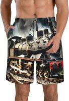 KoNsev Steam Locomotive Train Mens Swim Trunks Quick Dry Summer Beach Shorts with Pockets and Mesh Lining