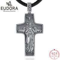 Eudora 925 Sterling Silver JESUS Cross Necklace Shepherd Amulet Pendant Vintage Cool For Men Women Personality Jewelry Gift