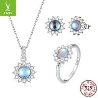 [COD] Ziyuns new platinum-plated sparkling little sun necklace earrings set high-end moonstone ring