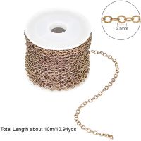 Ready Stock 10m/32.80 Feet Antique Bronze Chains, Brass Cable Chains, 1 Roll Chains for Necklace Jewelry Accessories DIY Making-Lead Free and Nickel Free