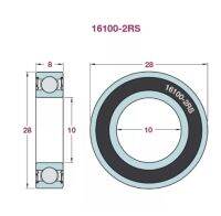 ตลับลูกปืน 16100 2RS ฝายาง 10x28x8 mm. (อย่างธรรมดา จีน)