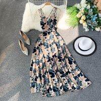 COD DSFGRDGHHHHH summer beach wear long dress women slim sexy vintage floral printed dresses Backless spaghetti strap maxi dress