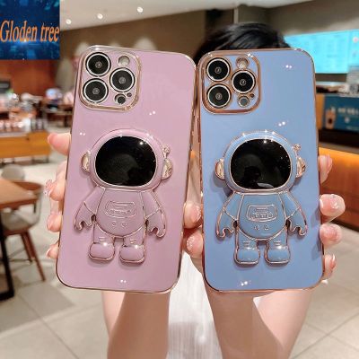 Gloden tree Astronaut Phone Case For OPPO A94 / A93 / A96 / A95 / A92 / A91 Luxury Chrome Plated Soft TPU Square Case + Bracket